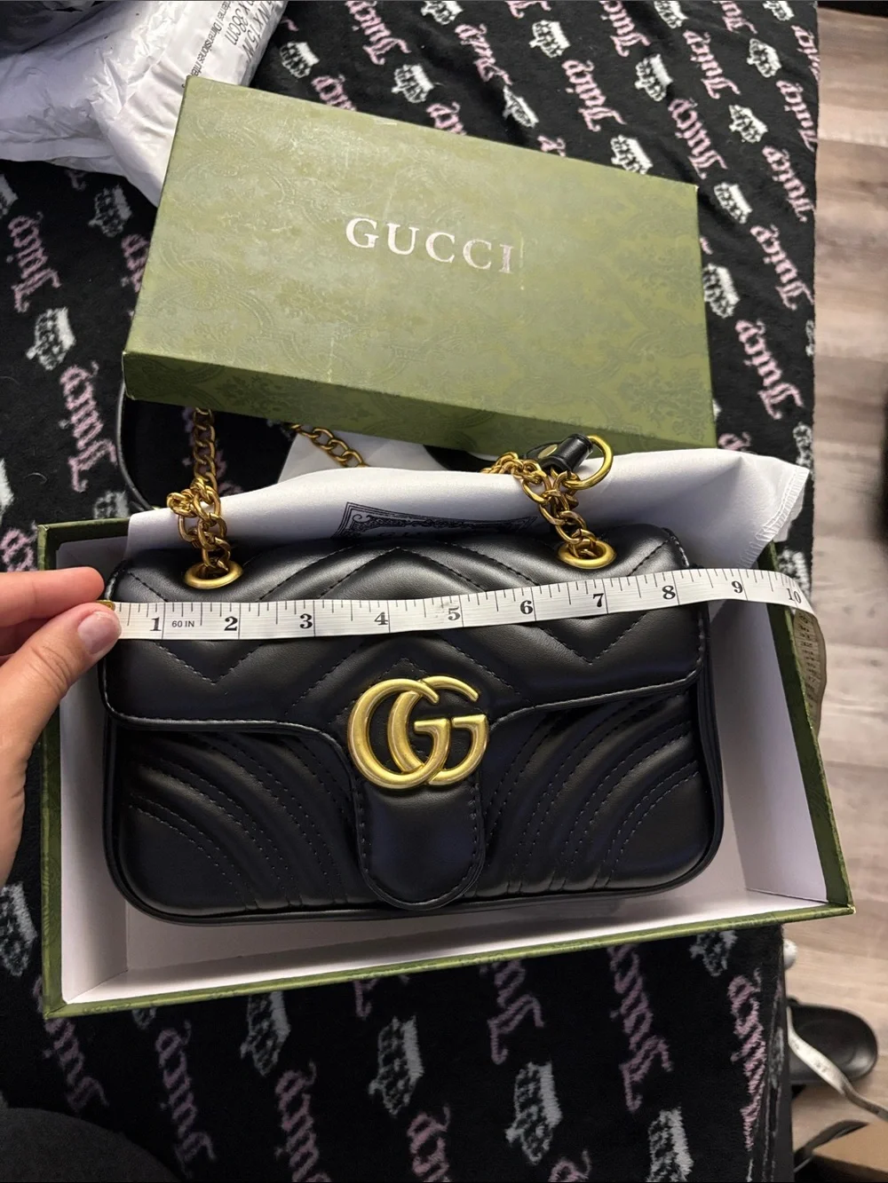 GG Black Quilted Leather Crossbody with Gold Double G